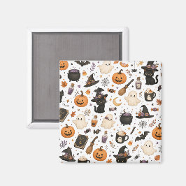 Imán Adorable patrón de acuarela de Halloween con gatos