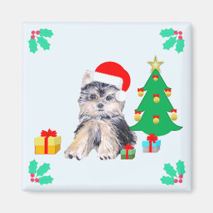 Imán Adorable perro de Yorkshire en Navidad