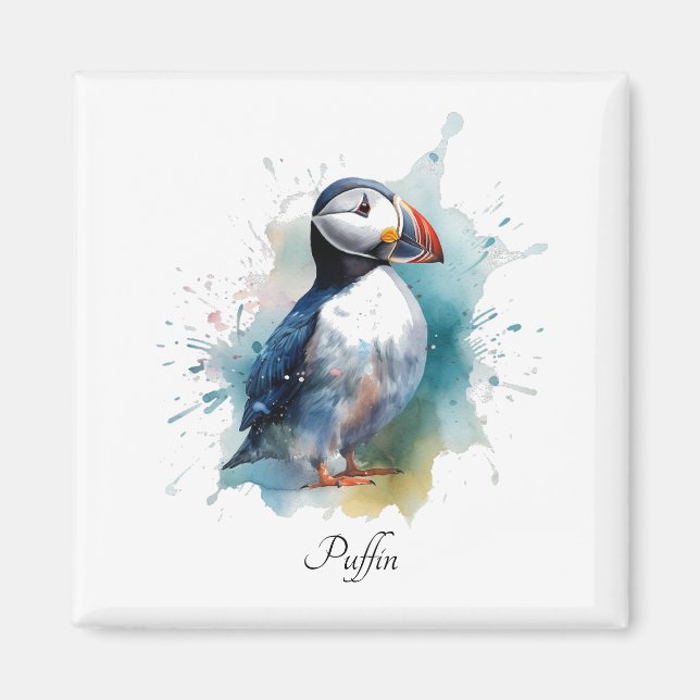 Imán Adorable Puffin Acuarela, personalizado (Frente)