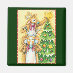 Imán Adorable Reno de Navidad con Estrella de Árbol de 