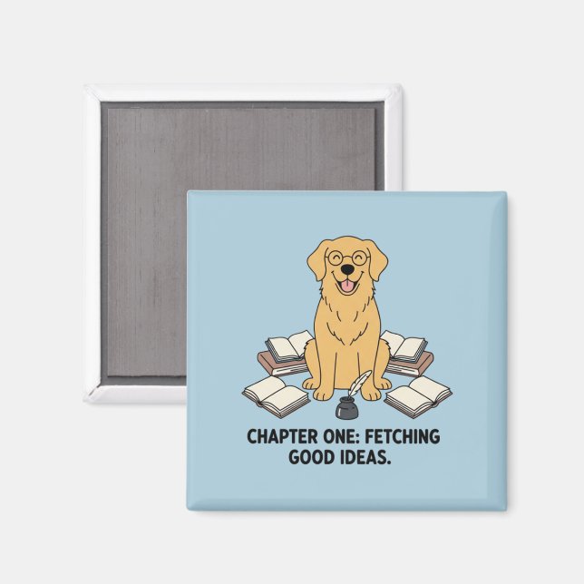Imán Adorable Scholar Golden Retriever Fridge Decor (Anverso/Reverso)