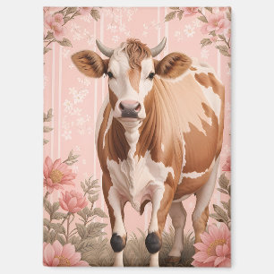 Imán Adorable Vaca Jersey Floral Rosa