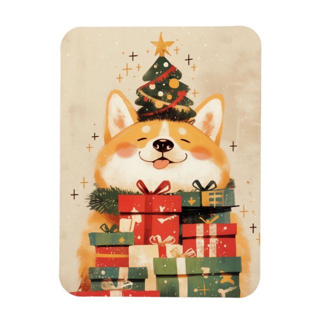 Imán Adorable Welsh Corgi with Christmas Gifts (Vertical)