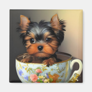 Imán Adorable Yorkie En Una Tacup