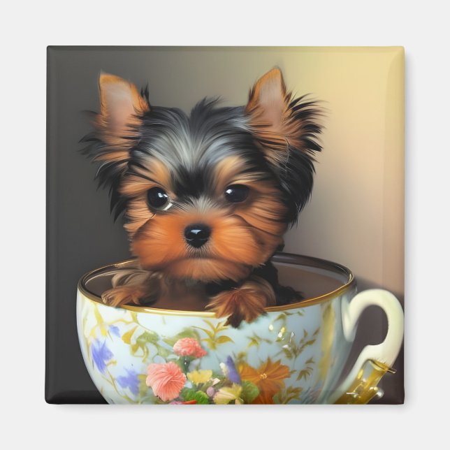 Imán Adorable Yorkie En Una Tacup (Frente)