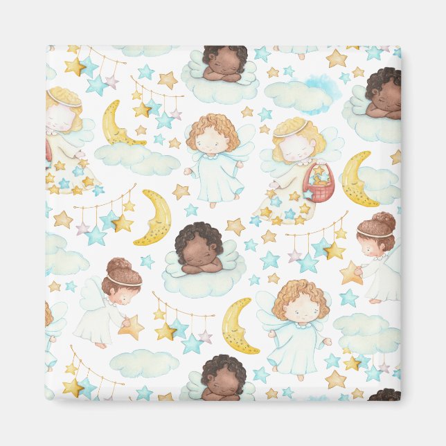 Imán Adorables ángeles y estrellas acuarela arte (Frente)