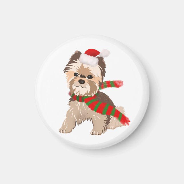 Imán Adorables Navidades Yorkie En Santa Hat Magnet (Frente)