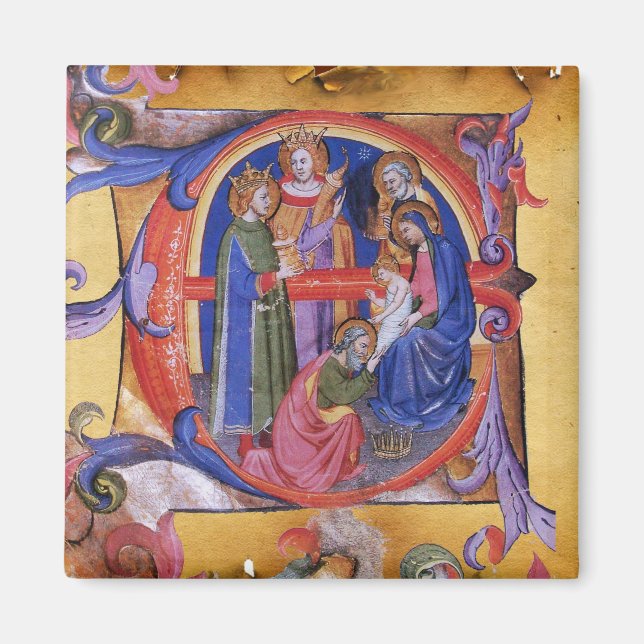 IMÁN ADORACIÓN DEL PERGAMINO DEL NAVIDAD DE LA (Frente)