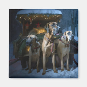 Imán Adorno de Navidad de Ridgeback de Rodesia nevado