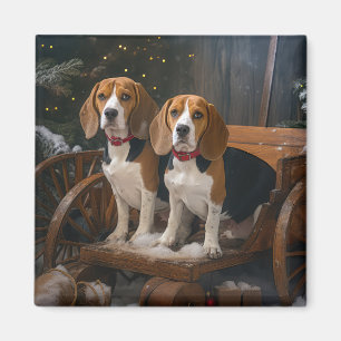 Imán Adorno de Navidad de Trineo Nevado Beagle