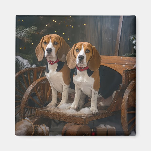 Imán Adorno de Navidad de Trineo Nevado Beagle  (Frente)