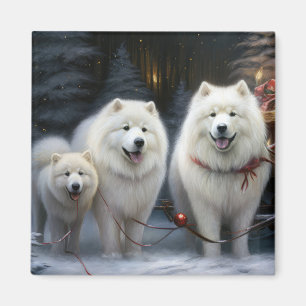 Imán Adorno de Navidad de Trineo Nevado Samoyedo
