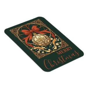 Imán Adorno de Navidad Rojo y Beige Art Nouveau