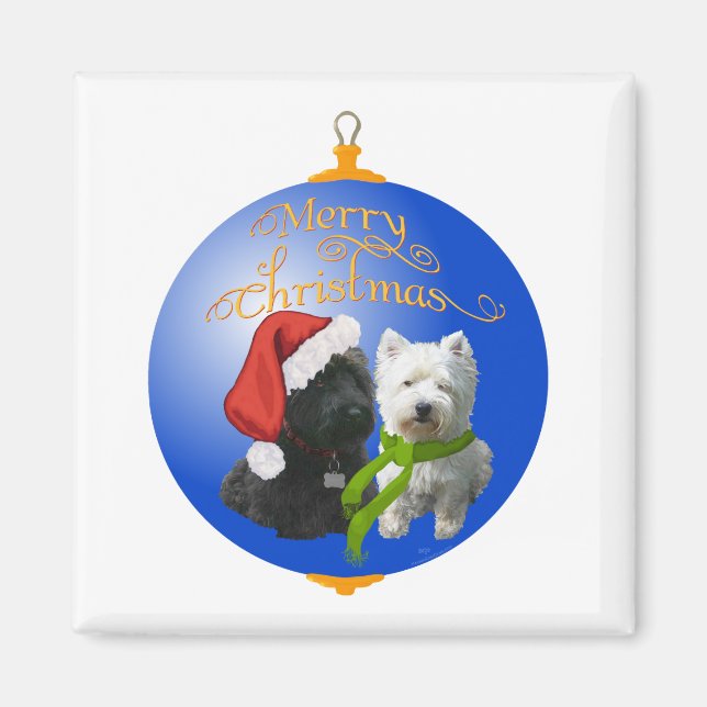 Imán Adorno de Navidad Westie Scottie (Frente)