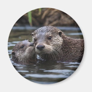 Imán **"Adrift in Love: Mummy and Baby Otter"**