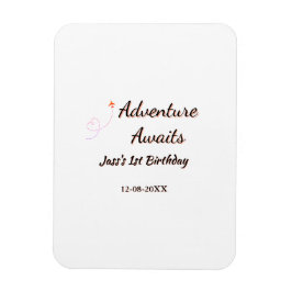 Imán Adventure awaits 1st birthday name date planeretro