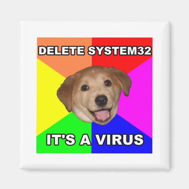 Imán Advice Dog dice: Borrar el virus (Frente)