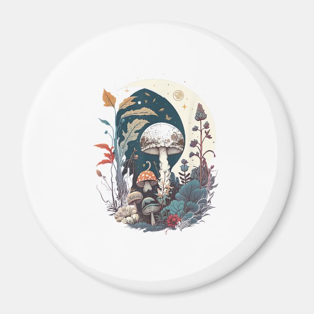 Imán Aesthetic Goblincore And Cottagecore Mushroom Bota (Frente)