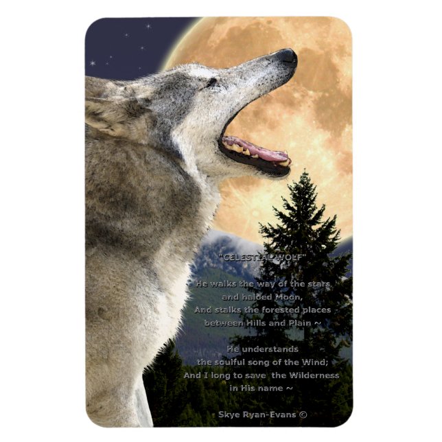 Imán Afeitación de Lobo Gris y Poema de Magnet de Arte  (Vertical)