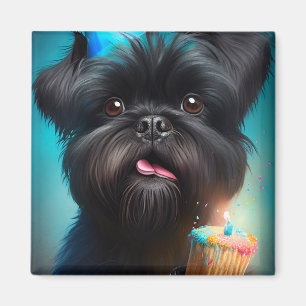 Imán Affenpinscher celebrando pastel de globos de cumpl