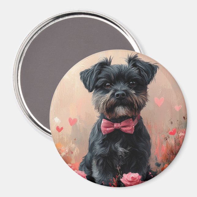 Imán Affenpinscher con Rosas - El día de San Valentín (Anverso/Reverso)