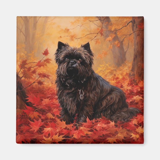 Imán Affenpinscher en hojas de otoño se inspira (Frente)