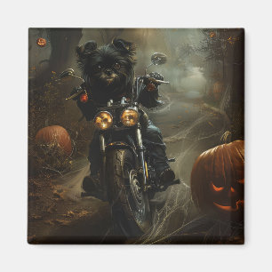 Imán Affenpinscher montando motocicleta Halloween aterr
