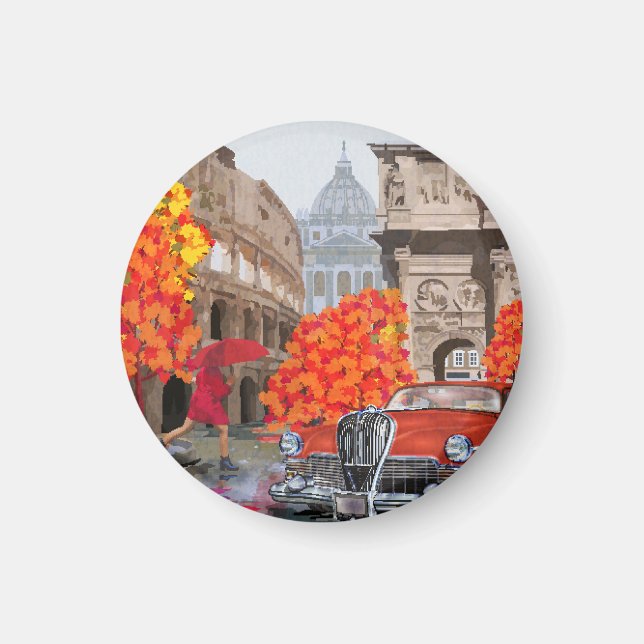 Imán Afiche de la época de la lluvia en Roma (Frente)