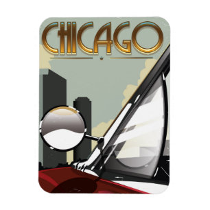 Imán Afiche de viaje automático vintage de Chicago City