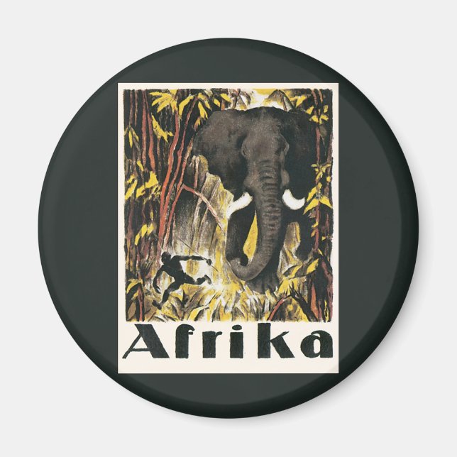 Imán Afiche de viaje de África de la época vieja, elefa (Frente)