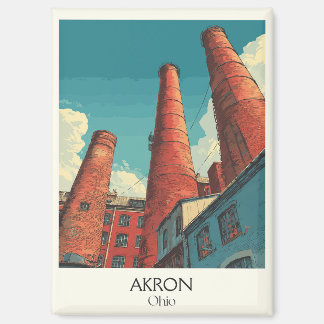 Imán Afiche de viaje de Akron Ohio Arte de línea aérea 