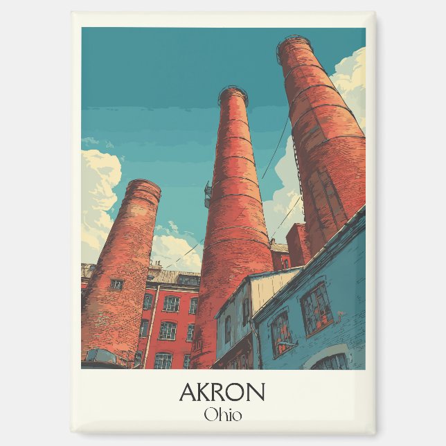 Imán Afiche de viaje de Akron Ohio Arte de línea aérea  (Anverso)