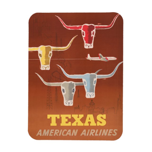 Imán Afiche De Viaje De American Airlines A Texas (Vertical)