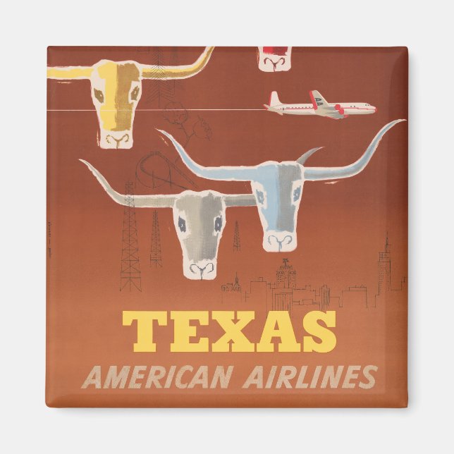 Imán Afiche De Viaje De American Airlines A Texas (Frente)