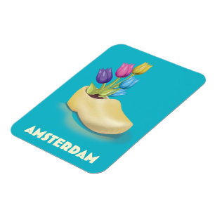 Imán Afiche de viaje de Amsterdam Cloggs y Tulips.