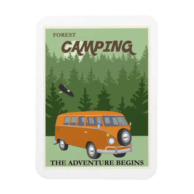 Imán Afiche de viaje de camioneta de camping forestal (Vertical)