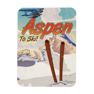 Imán Afiche de viaje de esquí Aspen USA Vintage