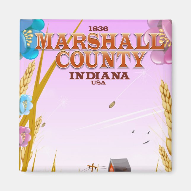 Imán Afiche de viaje de Indiana del condado de Marshall (Frente)