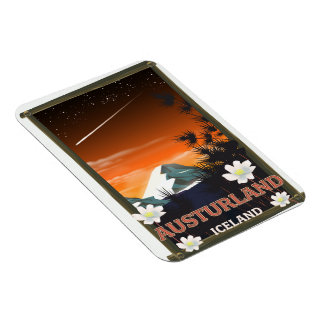 Imán Afiche de viaje de la isla de Austurland