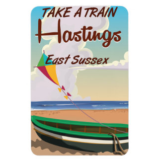 Imán Afiche de viaje de la playa vintage de Hastings