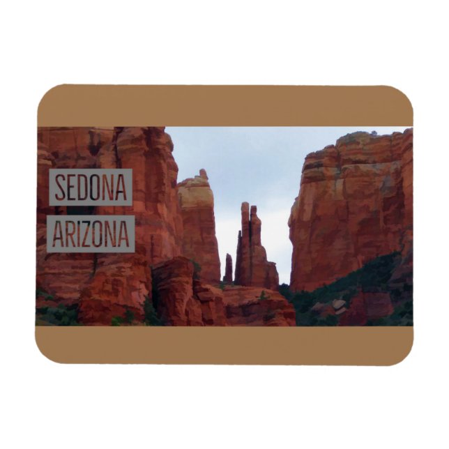 Imán Afiche de viaje de las montañas de Sedona Arizona (Horizontal)