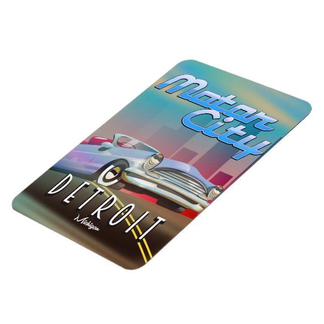 Imán Afiche de viaje de Motor City Detroit Michigan. (Lado Izquierdo)