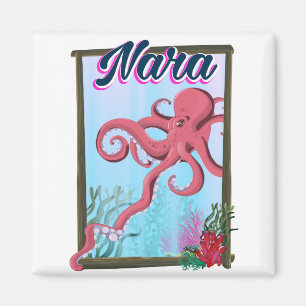 Imán Afiche de viaje de Nara Japan Squid