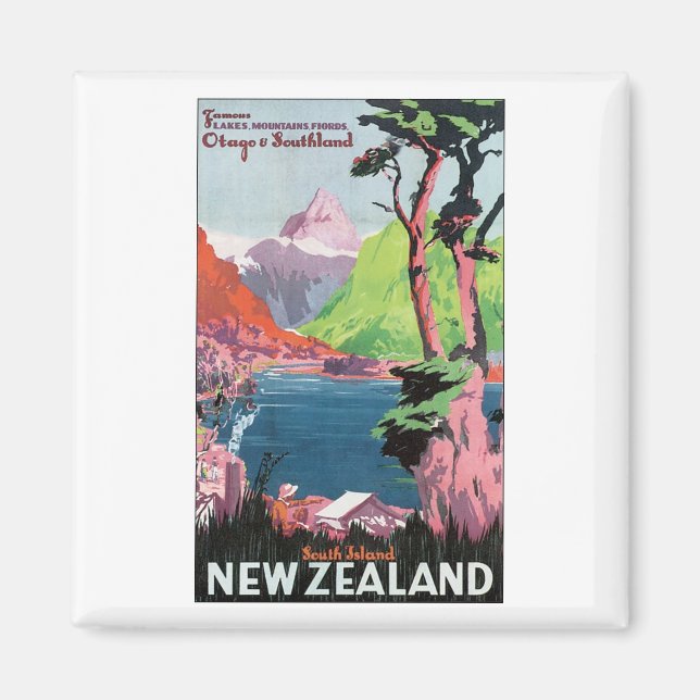 Imán Afiche de viaje de Nueva Zelanda en Isla del Sur (Frente)