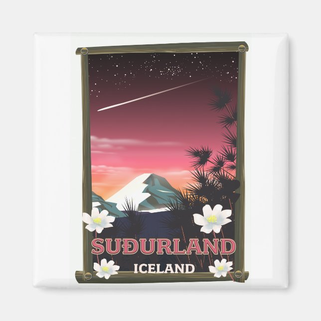 Imán Afiche de viaje de Suðurland Islandia (Frente)