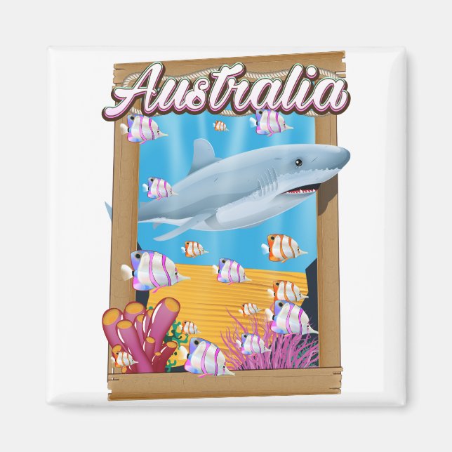 Imán Afiche de viaje de tiburones submarinos de Austral (Frente)