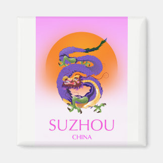 Imán Afiche de viaje del Dragón chino de Suzhou