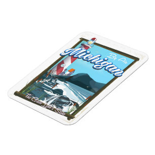 Imán Afiche de viaje del faro de Michigan.