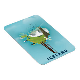 Imán Afiche de viaje del Ilustracion Mapa de Islandia.