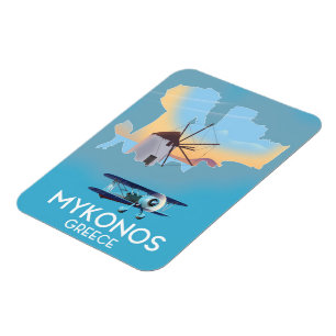 Imán Afiche de viaje del Mapa de Grecia de Mykonos